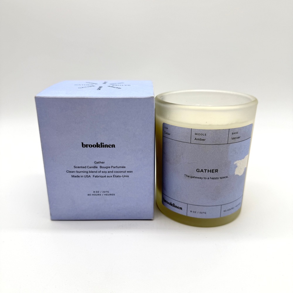 BROOKLINEN Gather Glass Jar Candle 8 oz Blue Scented Soy Coconut Wax Blend NEW - Picture 10 of 12
